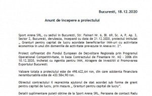 Anunt incepere proiect " Granturi pentru capital de lucru" Sport Arena