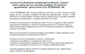 Comunicat de presa-finalizare proiect, LUCA VETERINARUL SRL